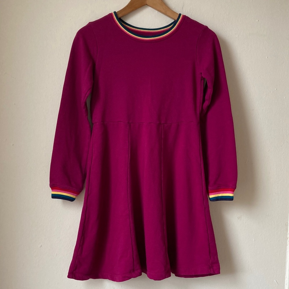 Hanna Andersson Girls Magenta Dress with Striped Rainbow Trim Size 12 (150 cm)